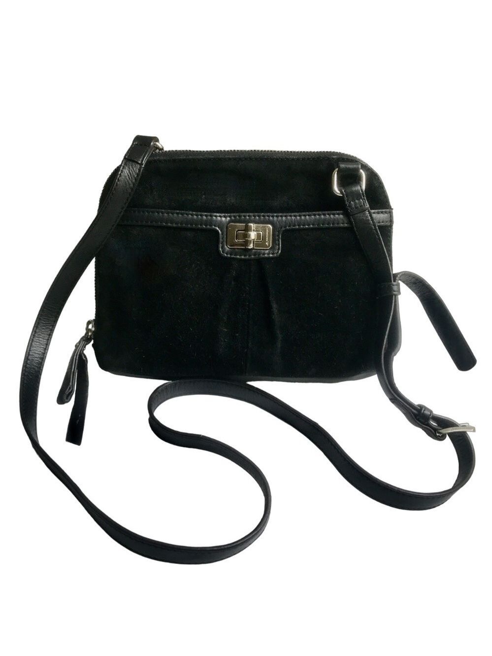 B. Makowsky Suede & Leather Black Crossbody Bag